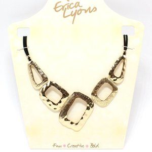 Hammered Gold Tone Necklace Bib Erica Lyons Geometric Orig $32 NWT 18" - 21"